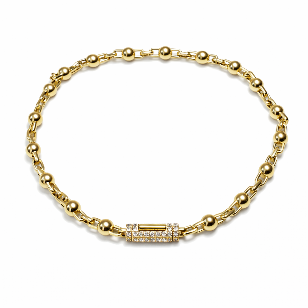 10K Solid Gold Beaded Link Bracelet — Authentic High-Polish Gold
