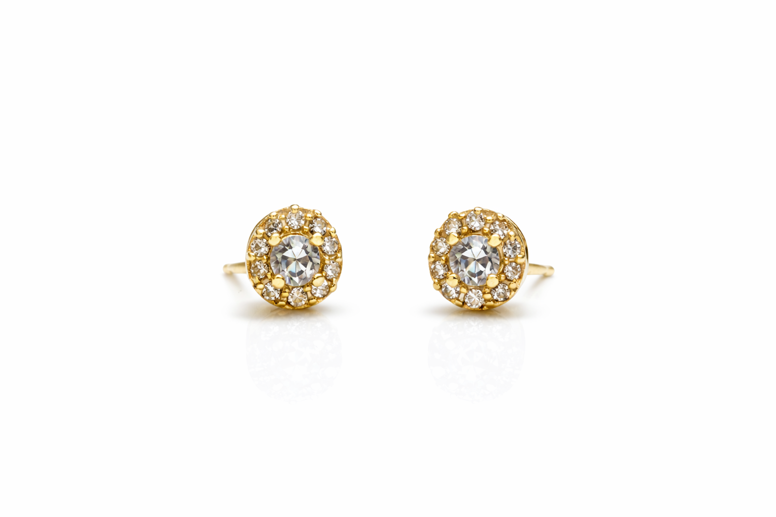 10K Solid Gold Sparkling Stone Stud Earrings — Brilliant Everyday Luxury