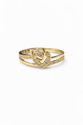 14K Yellow Gold Double Heart Ring — Solid 14K Gold Romantic Band