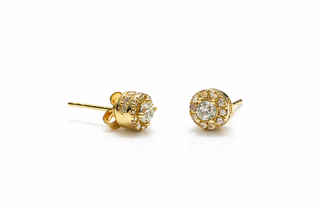 10K Solid Gold Sparkling Stone Stud Earrings — Brilliant Everyday Luxury