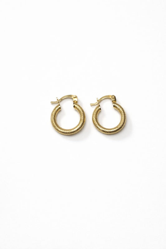 10K Solid Gold Textured Hoop Earrings — Contemporary High-Polish Style